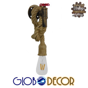 GloboStar® TROUVER 01183 Vintage Industrial Φωτιστικό Τοίχου Απλίκα Μονόφωτο Μπρούτζινο Σκουριά Μεταλλικό με Μπεζ Σχοινί Μ14.5 x Π3.3 x Υ16cm