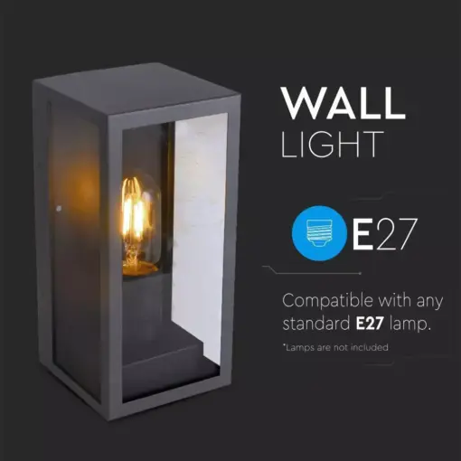 Επιτοίχιο φωτιστικό κήπου E27 IP44 Aluminum + Glass με Μαύρο σώμα V-TAC – 8517