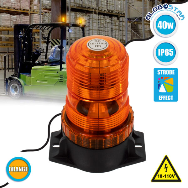 GloboStar® 85195 PRO Series Φάρος Ασφαλείας για Περονοφόρα – Κλαρκ – Αυτοκίνητα & Φορτηγά STROBE LED SMD 5730 40W DC 10-110V Αδιάβροχος IP65 Πορτοκαλί