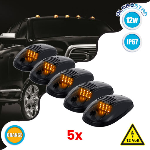 GloboStar® 85303 Πακέτο 5 Τεμάχια Φώτα Όγκου Οροφής – Running Lights για Αυτοκίνητα – SUV – Αγροτικά LED SMD 3030 12W 600lm DC 12V με Διακόπτη On/Off Αδιάβροχα IP65 5x Πορτοκαλί