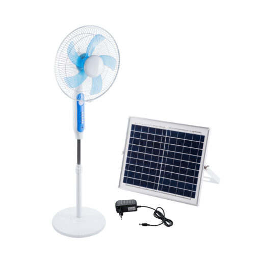 GloboStar® SOLARA-FAN 85355 Solar Fan Αυτόνομος Ηλιακός Επιδαπέδιος Ανεμιστήρας 25W 2 Λειτουργιών Ρεύματος με AC 220-240V ή με Φωτοβολταϊκό Panel 9V 12W & Επαναφορτιζόμενη Μπαταρία Li-ion 7.4V 4400mAh – 3 Ταχύτητες – Ενσωματωμένο USB 2.0 Charger Συσκευών – IP20 – Μ44 x Π37.5 x Υ132cm – Λευκό & Μπλε – 2 Years Warranty