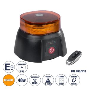 GloboStar® 85359 PRO Series Φάρος Σήμανσης Οχήματος Security – Ασφαλείας για Αυτοκίνητα & Φορτηγά 10 Προγραμμάτων Φωτισμού STROBE LED 48W DC 10-30V Αδιάβροχος IP65 Πορτοκαλί