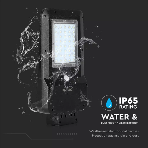 LED ηλιακό φωτιστικό δρόμου 15W Ψυχρό λευκό 6000K Μαύρο σώμα με ανιχνευτή για ιστό & τοίχο V-TAC – 8548