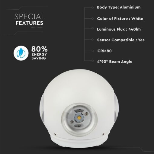 Επιτοίχιο Φωτιστικό LED Λευκό ΙP65 Αλουμίνιο V-TAC 4W 3000K Θερμό – 8551