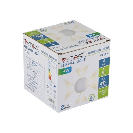 Επιτοίχιο Φωτιστικό LED Λευκό ΙP65 Αλουμίνιο V-TAC 4W 3000K Θερμό – 8551