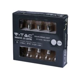 Γιρλάντα Κήπου Led Ηλιακή 10 Λάμπες IP44 3000K Μαύρου Χρώματος V-TAC – 8559