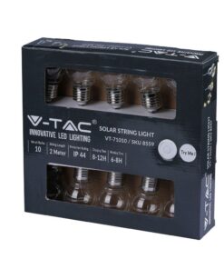 Γιρλάντα Κήπου Led Ηλιακή 10 Λάμπες IP44 3000K Μαύρου Χρώματος V-TAC – 8559