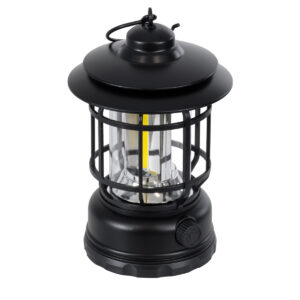 GloboStar® 85692 Αυτόνομο Επαναφορτιζόμενο Φανάρι Camping LED 5W USB 2.0 με Επαναφορτιζόμενη Μπαταρία 1 x 18650 2000mAh Li-ion – IP20 – Dimmable – Μαύρο με Διάφανο Γυαλί – Θερμό Λευκό 3000K Φ12 x Υ17cm