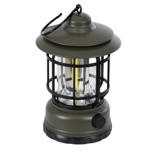 GloboStar® 85693 Αυτόνομο Επαναφορτιζόμενο Φανάρι Camping LED 5W USB 2.0 με Επαναφορτιζόμενη Μπαταρία 1 x 18650 2000mAh Li-ion – IP20 – Dimmable – Πράσινο Χακί με Διάφανο Γυαλί – Θερμό Λευκό 3000K Φ12 x Υ17cm