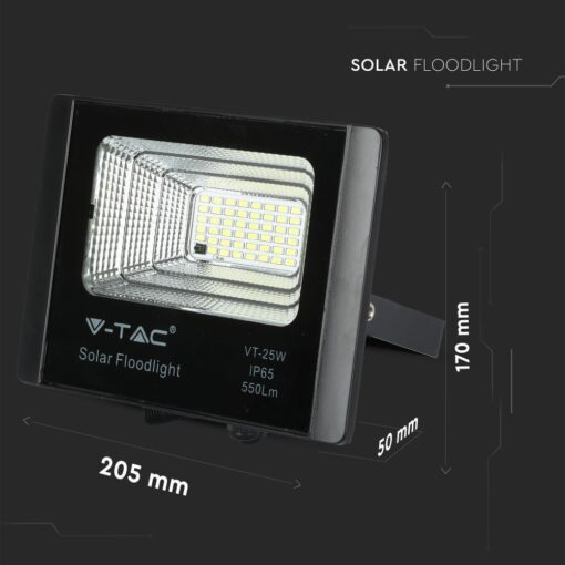 LED Προβολέας με Φ/Β Πανελ 12W Μαύρος V-TAC IP65 5000mAh DC 3.2V 120° 550lm Φυσικό Λευκό 4000K – 8573