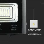 LED Προβολέας με Φ/Β Πανελ 12W Μαύρος V-TAC IP65 5000mAh DC 3.2V 120° 550lm Φυσικό Λευκό 4000K – 8573