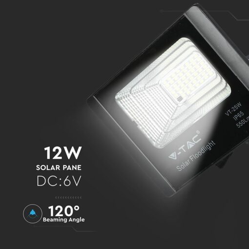 LED Προβολέας με Φ/Β Πανελ 12W Μαύρος V-TAC IP65 5000mAh DC 3.2V 120° 550lm Φυσικό Λευκό 4000K – 8573