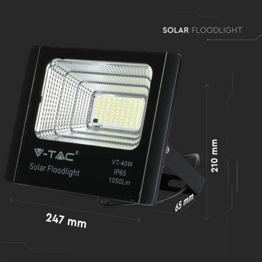 LED Προβολέας με Φ/Β Πανελ 16W Μαύρος V-TAC IP65 10000mAh DC 3.2V 120° 1050lm Φυσικό Λευκό 4000K – 8574