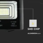 LED Προβολέας με Φ/Β Πανελ 16W Μαύρος V-TAC IP65 10000mAh DC 3.2V 120° 1050lm Φυσικό Λευκό 4000K – 8574