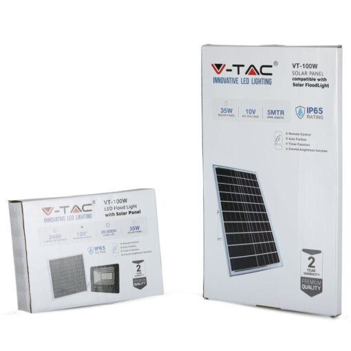 LED Προβολέας με Φ/Β Πανελ 35W Μαύρος V-TAC IP65 15000mAh DC 6.4V 120° 2450lm Φυσικό Λευκό 4000K – 8576