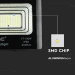 LED Προβολέας με Φ/Β Πανελ 35W Μαύρος V-TAC IP65 15000mAh DC 6.4V 120° 2450lm Φυσικό Λευκό 4000K – 8576
