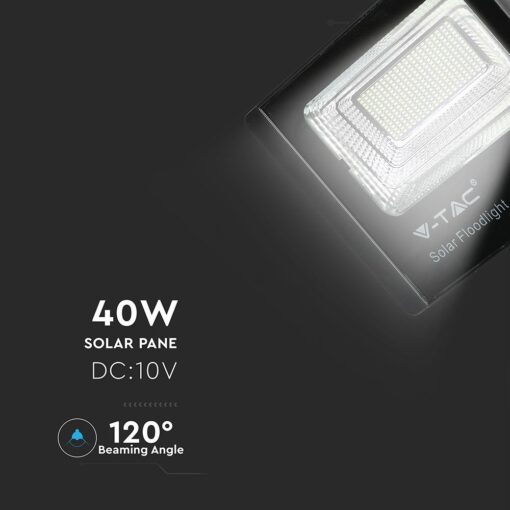 LED Προβολέας με Φ/Β Πανελ 40W Μαύρος V-TAC IP65 20000mAh DC 10V 120° 3100lm Φυσικό Λευκό 4000K – 8577