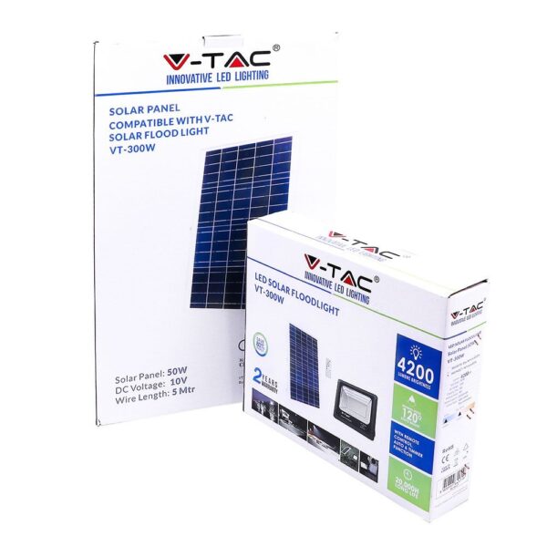 LED Προβολέας με Φ/Β Πανελ 50W Μαύρος V-TAC IP65 25000mAh DC 10V 120° 4200lm Φυσικό Λευκό 4000K – 8578
