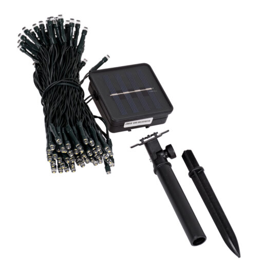 85807 Διακοσμητική Γιρλάντα 10 Μέτρων με Controller 8 Προγραμμάτων Φωτισμού – 100 LED 4W με Ενσωματωμένη Μπαταρία 600mAh – Φωτοβολταϊκό Πάνελ – Αισθητήρα Ημέρας-Νύχτας – Βάση Κήπου & Σκούρο Πράσινο Καλώδιο Αδιάβροχη IP65 Θερμό Λευκό 3000K Μ10m