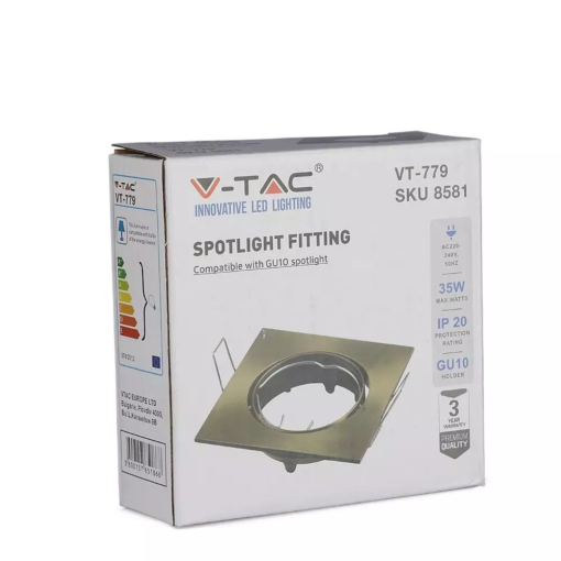 Χωνευτό φωτιστικό Spot GU10, τετράγωνο χρυσό σώμα V-TAC – 8581