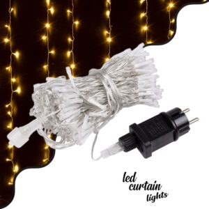 85826 Διακοσμητική Κουρτίνα 3 x 3 Μέτρα με Controller 8 Προγραμμάτων Εναλλαγών Φωτισμού – Επεκτεινόμενη 300 LED 3.6W AC 230V με Διάφανο Καλώδιο & Πρίζα Schuko Αδιάβροχη IP44 Θερμό Λευκό 2700K Μ3 x Υ3m