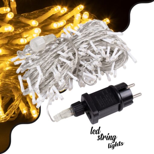 85836 Διακοσμητική Γιρλάντα 23 Μέτρα με Controller 8 Προγραμμάτων Εναλλαγών Φωτισμού – Επεκτεινόμενη 200 LED 3.6W AC 230V με Διάφανο Καλώδιο & Πρίζα Schuko Αδιάβροχη IP44 Θερμό Λευκό 3000K Μ23m