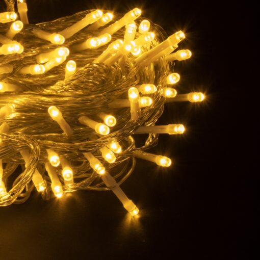 85836 Διακοσμητική Γιρλάντα 23 Μέτρα με Controller 8 Προγραμμάτων Εναλλαγών Φωτισμού – Επεκτεινόμενη 200 LED 3.6W AC 230V με Διάφανο Καλώδιο & Πρίζα Schuko Αδιάβροχη IP44 Θερμό Λευκό 3000K Μ23m