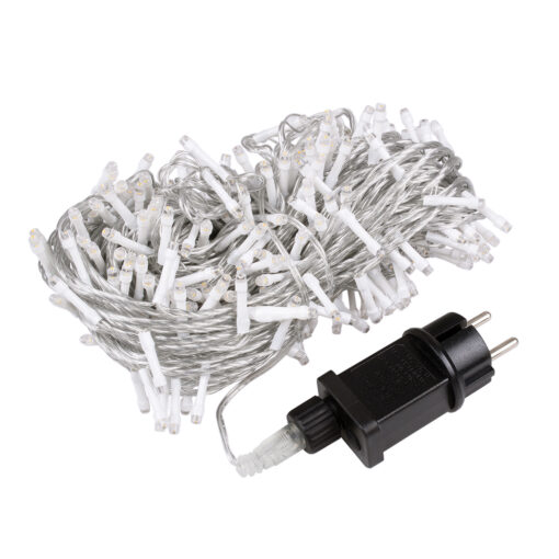 85839 Διακοσμητική Γιρλάντα 33 Μέτρα με Controller 8 Προγραμμάτων Εναλλαγών Φωτισμού – Επεκτεινόμενη 300 LED 3.6W AC 230V με Διάφανο Καλώδιο & Πρίζα Schuko Αδιάβροχη IP44 Θερμό Λευκό 3000K Μ33m