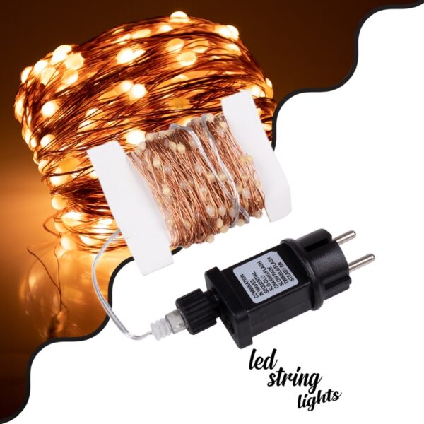 85842 Διακοσμητική Γιρλάντα 20 Μέτρα με Controller 8 Προγραμμάτων Εναλλαγών Φωτισμού – 200 LED 1.3W AC 230V με Χάλκινο Καλώδιο & Πρίζα Schuko Αδιάβροχη IP44 Θερμό Λευκό 3000K Μ20m