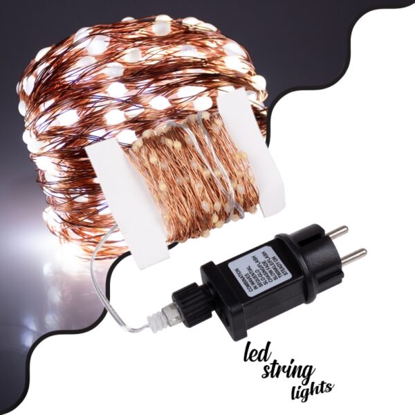 85843 Διακοσμητική Γιρλάντα 20 Μέτρα με Controller 8 Προγραμμάτων Εναλλαγών Φωτισμού – 200 LED 1.3W AC 230V με Χάλκινο Καλώδιο & Πρίζα Schuko Αδιάβροχη IP44 Ψυχρό Λευκό 6000K Μ20m