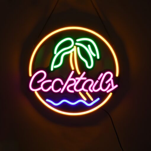 GloboStar® 85851 Φωτιστικό Ταμπέλα Φωτεινή Επιγραφή NEON LED Σήμανσης COCKTAILS 30W AC 230V με Διακόπτη On/Off Ροζ – Γαλάζιο – Κίτρινο – Πράσινο