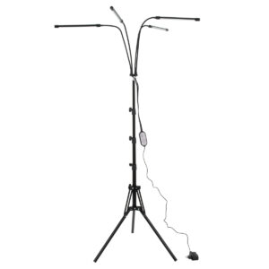 GloboStar® 85956 Grow Light Full Spectrum LED Φωτιστικό Ανάπτυξης Φυτών Γλάστρας με 4 Κινούμενες Κεφαλές & Τρίποδο 150cm SMD 2835 20W 180° AC230V IP20 με Dimmer & Timer Εσωτερικού Χώρου για Κάλυψη Επιφάνειας 1m x 1m Πλήρους Φάσματος Φωτισμού