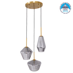 GloboStar® AMARIS 00976 Μοντέρνο Κρεμαστό Φωτιστικό Οροφής Τρίφωτο 3 x E27 Γυάλινο Φιμέ Νίκελ Φ50 x Υ30cm