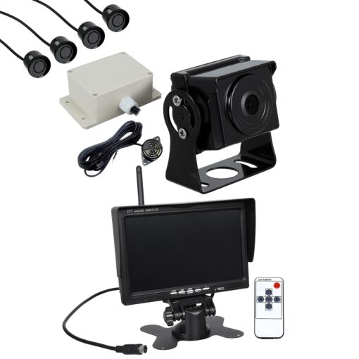 GloboStar® 86033 Έγχρωμη Κάμερα 720p CMOS HD Οπισθοπορείας Αυτοκινήτου-Φορτηγού DC 12-24V 170° με Οθόνη 7″ DC 12-24V Night Capture με Parking Lines – Ασύρματο Χειριστήριο και ΚΙΤ Παρκαρίσματος με 4 Αισθητήρες Αδιάβροχο IP65