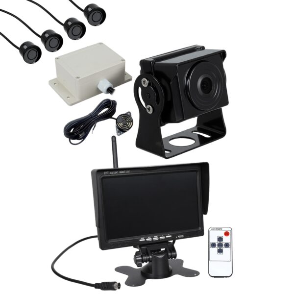 GloboStar® 86033 Έγχρωμη Κάμερα 720p CMOS HD Οπισθοπορείας Αυτοκινήτου-Φορτηγού DC 12-24V 170° με Οθόνη 7″ DC 12-24V Night Capture με Parking Lines – Ασύρματο Χειριστήριο και ΚΙΤ Παρκαρίσματος με 4 Αισθητήρες Αδιάβροχο IP65