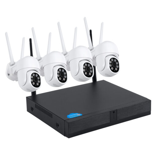 GloboStar® 86039 Ασύρματο Καταγραφικό με 4 x Camera 2MP 1080P WiFi  360° Μοιρών – Αδιάβροχο IP66 – Νυχτερινή Όραση με LED IR – Διπλή Κατέυθυνση Ομιλίας – Ανιχνευτή Κίνησης – Νυχτερινή Λήψη – Λευκό