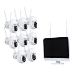 GloboStar® 86042 Ασύρματο Καταγραφικό με Οθόνη – 8 x Camera 2MP 1080P WiFi  360° Μοιρών – Αδιάβροχο IP66 – Νυχτερινή Όραση με LED IR – Διπλή Κατέυθυνση Ομιλίας – Ανιχνευτή Κίνησης – Νυχτερινή Λήψη – Λευκό