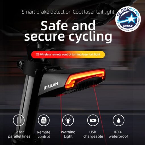 GloboStar® 86050 Ασύρματο Οπίσθιο Φανάρι Ποδηλάτου LED Επαναφορτιζόμενο USB Stop – Αριστερό Φλάς – Δεξί Φλάς με Ασύρματο Χειριστήριο Τιμονιού