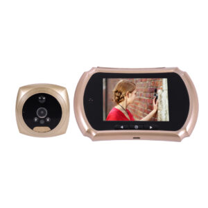 GloboStar® 86066 Επαναφορτιζόμενη Ψηφιακή Έξυπνη Camera Εξώπορτας 90° Μοιρών με Έγχρωμη Οθόνη 3.5″ Inches – USB – Νυχτερινή Όραση με LED IR – Κουδούνι – Χρυσό