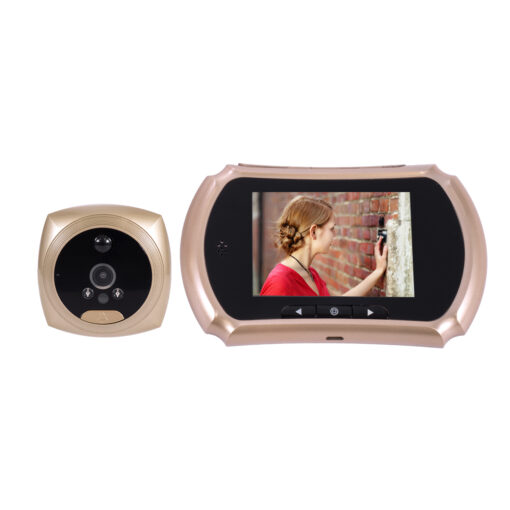 GloboStar® 86066 Επαναφορτιζόμενη Ψηφιακή Έξυπνη Camera Εξώπορτας 90° Μοιρών με Έγχρωμη Οθόνη 3.5″ Inches – USB – Νυχτερινή Όραση με LED IR – Κουδούνι – Χρυσό