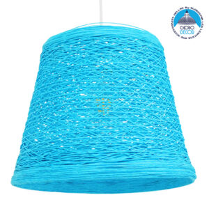 GloboStar® PLAYROOM 00995 Vintage Κρεμαστό Φωτιστικό Οροφής Μονόφωτο 1 x E27 Θαλασσί Ξύλινο Ψάθινο Rattan Φ32 x Υ27cm