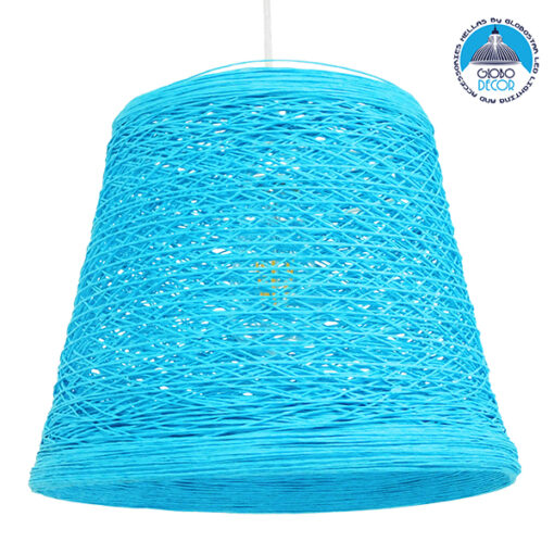 GloboStar® PLAYROOM 00995 Vintage Κρεμαστό Φωτιστικό Οροφής Μονόφωτο 1 x E27 Θαλασσί Ξύλινο Ψάθινο Rattan Φ32 x Υ27cm