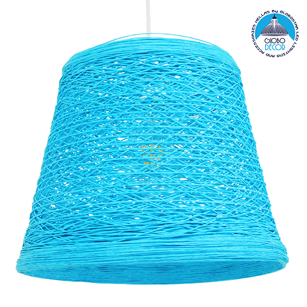 GloboStar® PLAYROOM 00995 Vintage Κρεμαστό Φωτιστικό Οροφής Μονόφωτο 1 x E27 Θαλασσί Ξύλινο Ψάθινο Rattan Φ32 x Υ27cm