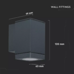 LED επιτοίχιο φωτιστικό GU10, τετράγωνο γκρί σώμα (Downlight) V-TAC – 8626