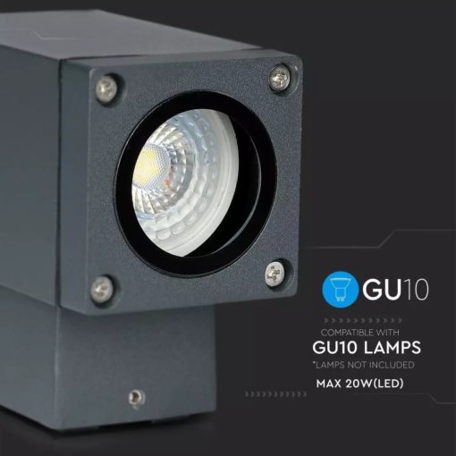 LED επιτοίχιο φωτιστικό GU10, τετράγωνο γκρί σώμα (Downlight) V-TAC – 8626