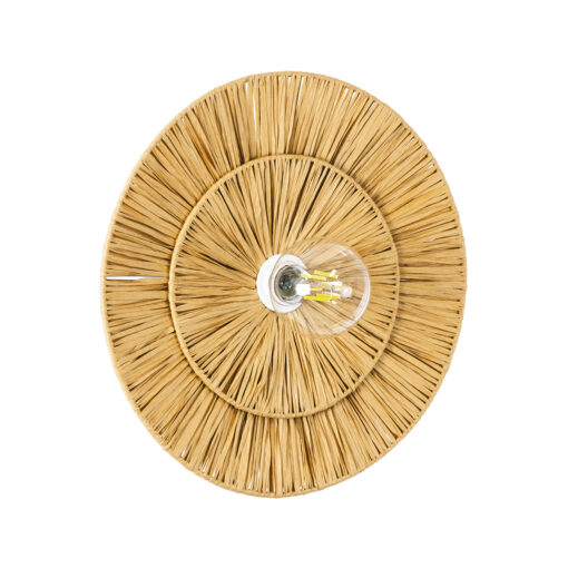 GloboStar® COLOMBO 02284 Boho Φωτιστικό Τοίχου – Απλίκα Μονόφωτο 1 x E27 AC 220-240V IP20 – Φ40 x Υ4.5cm – Μπεζ Καφέ Φυσική Ράφια Άχυρο Πλέγμα – 5 Χρόνια Εγγύηση