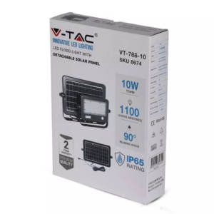 LED ηλιακός προβολέας 10W Φυσικό  4000K Μαύρο σώμα με Ανιχνευτή Κίνησης V-TAC – 8674