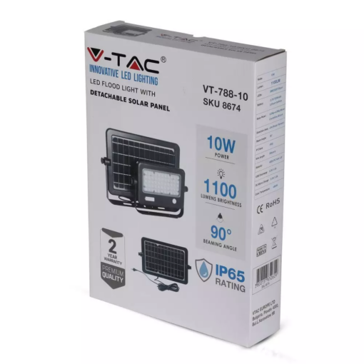 LED ηλιακός προβολέας 10W Φυσικό  4000K Μαύρο σώμα με Ανιχνευτή Κίνησης V-TAC – 8674