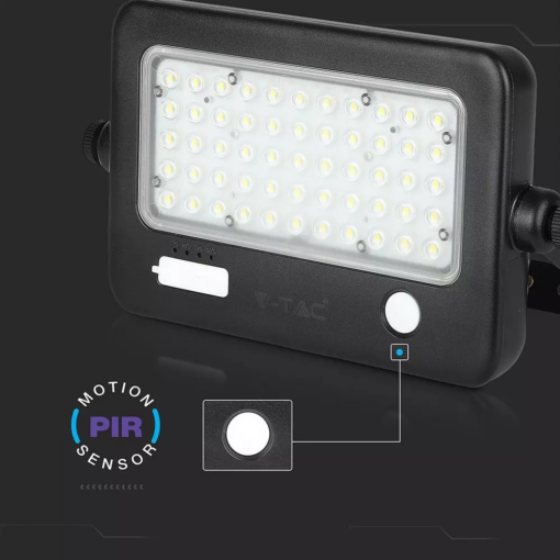 LED ηλιακός προβολέας 10W Φυσικό  4000K Μαύρο σώμα με Ανιχνευτή Κίνησης V-TAC – 8674