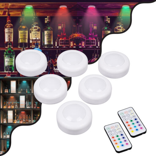 GloboStar® 85818 Φωτιστικά Νυκτός Μπαταρίας LED SMD 5050 6W 600lm με Ασύρματο Χειριστήριο RF – ΣΕΤ 6 Τεμαχίων Πολύχρωμα RGB